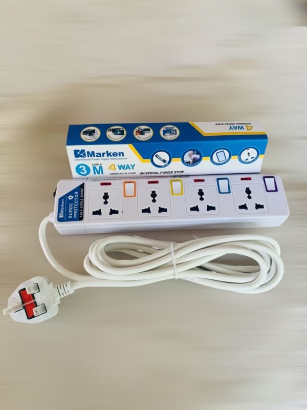 Marken 4 Way Universal Power Extention Cord with Surge Protection – 3 Meter Cable