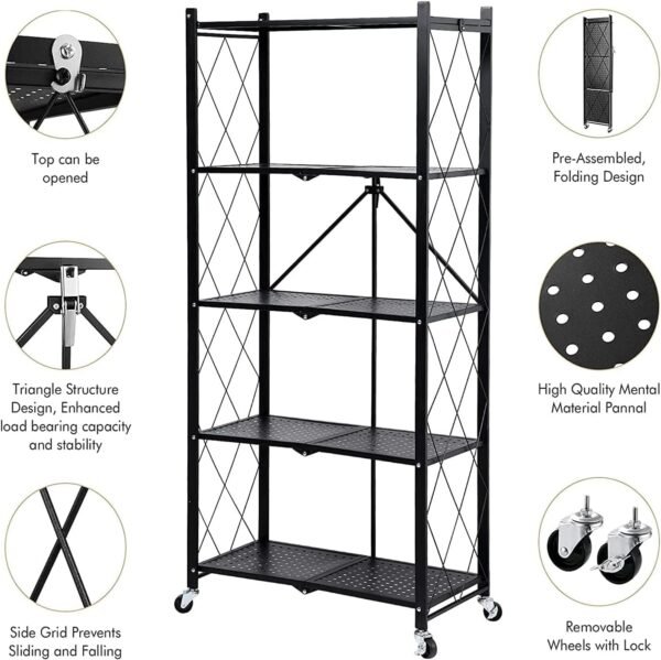 5-Layer-Foldable-Trolley-Rack-Folding-Shelf-for-Kitchen-happyhome-6340 Steel Rack 5 layer