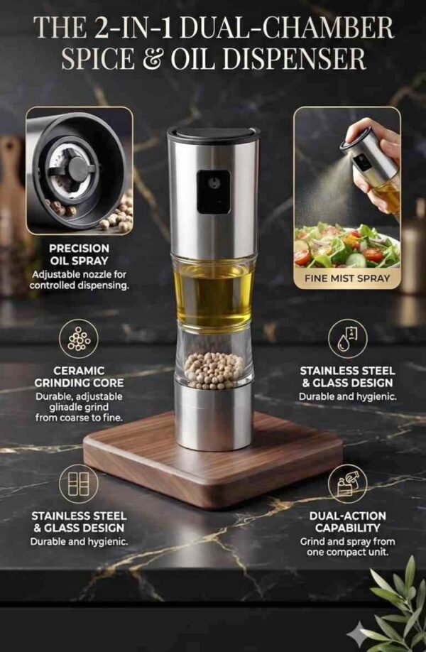 2 in 1 Oil Bottle and Pepper Grinder